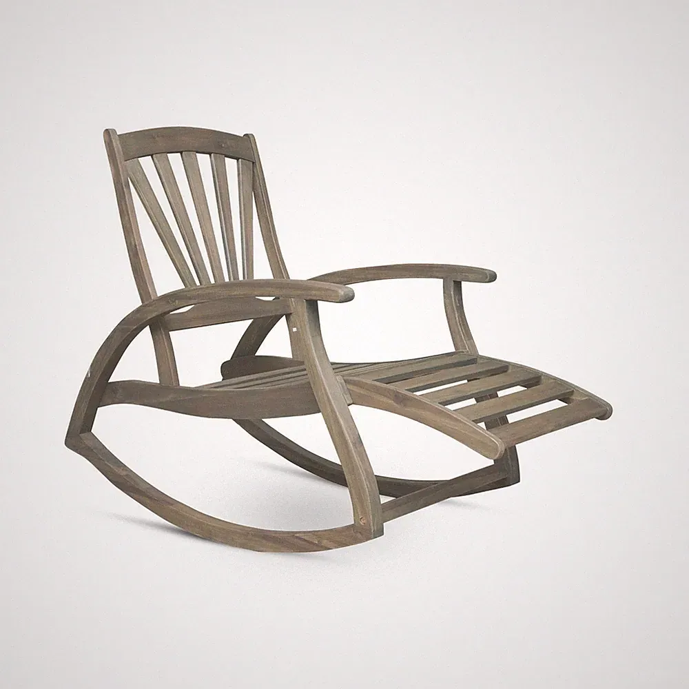 Acacia Wood Rocking Chair - Weather-Resistant, Reclining with Compact Footrest