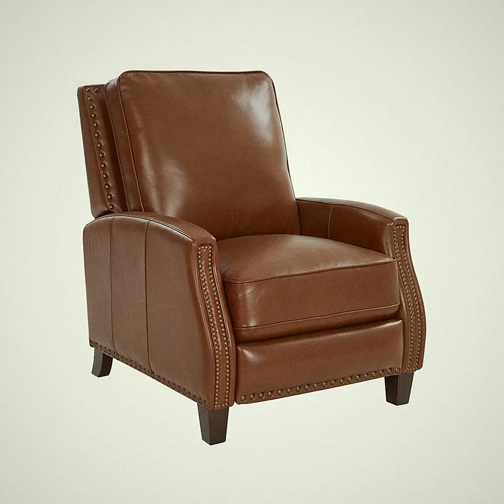 Brown Leather Recliner with Hardwood Plywood Frame for Living Rooms
